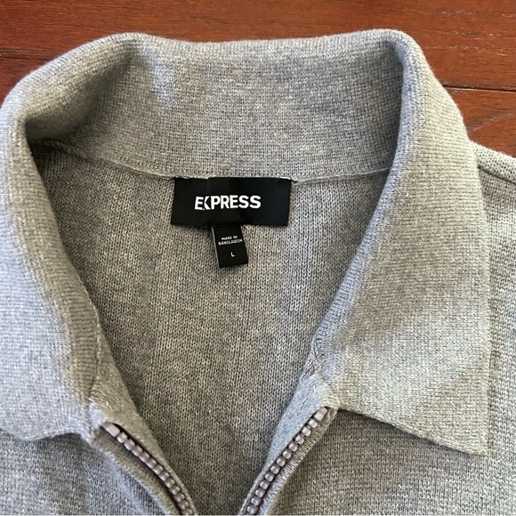 EXPRESS Gray Full Zip Men’s Sweater Adult Large knit 100% cotton soft like new - Picture 4 of 7